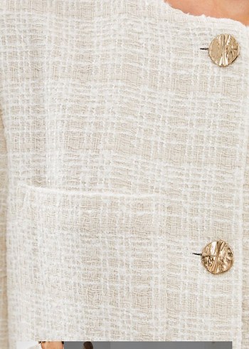 Kadın Beyaz Düğmeli tüvit Ceket - Görsel 2