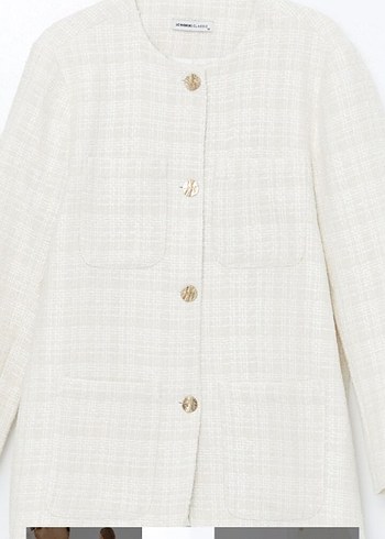 Kadın Beyaz Düğmeli tüvit Ceket - Görsel 4