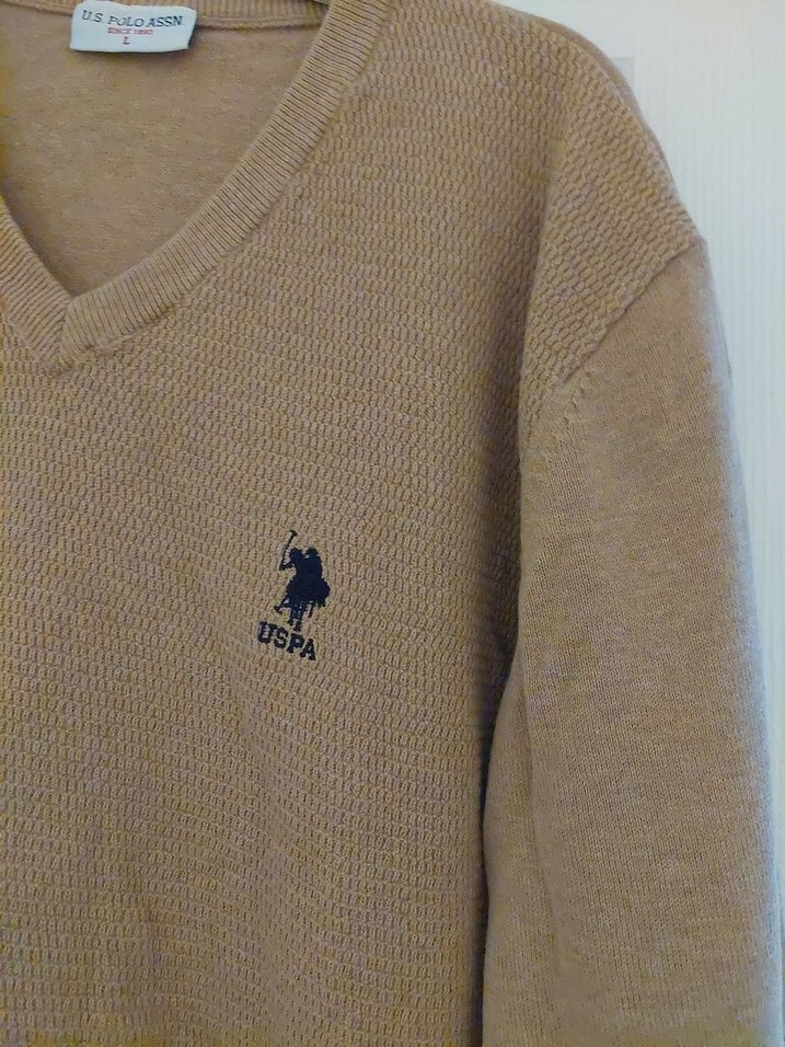 Bej V Yaka Erkek Triko Kazak - Görsel 2