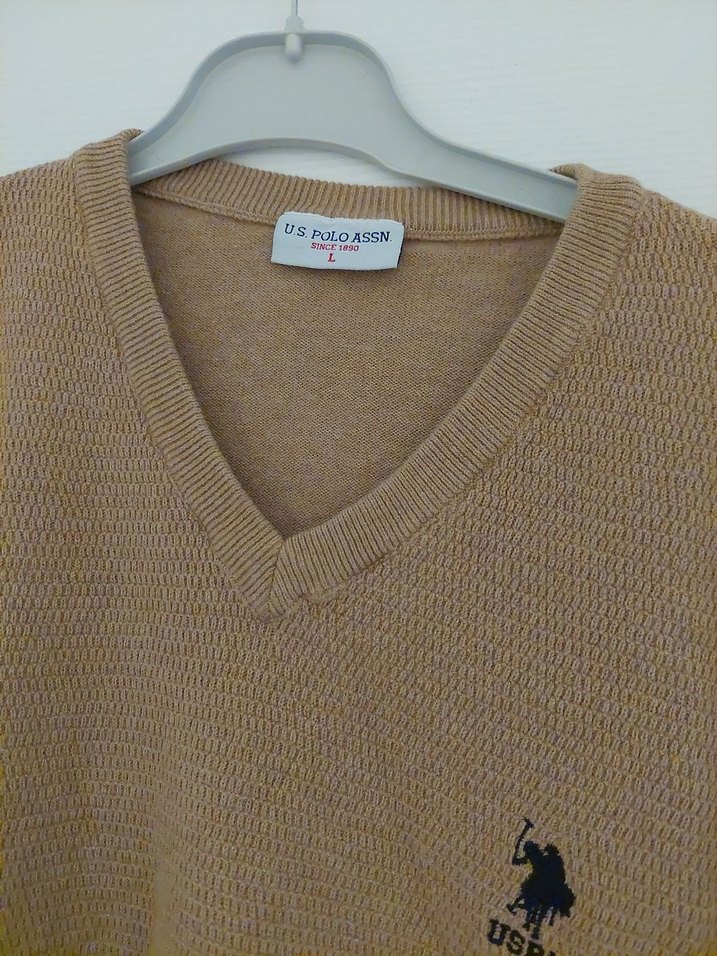 Bej V Yaka Erkek Triko Kazak - Görsel 3