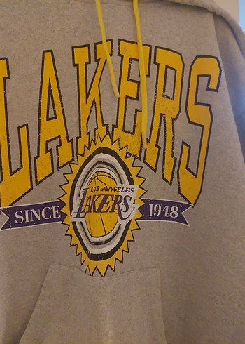 Gri Lakers Baskılı Kapüşonlu Sweatshirt - Görsel 3