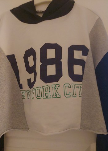 Gri Baskılı Kapüşonlu Kadın Sweatshirt - Görsel 2