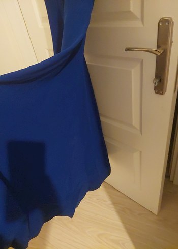 Uzun Lacivert V Yaka Drapeli Abiye Elbise - Görsel 3