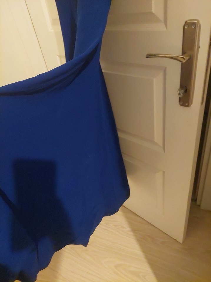 Uzun Lacivert V Yaka Drapeli Abiye Elbise - Görsel 3