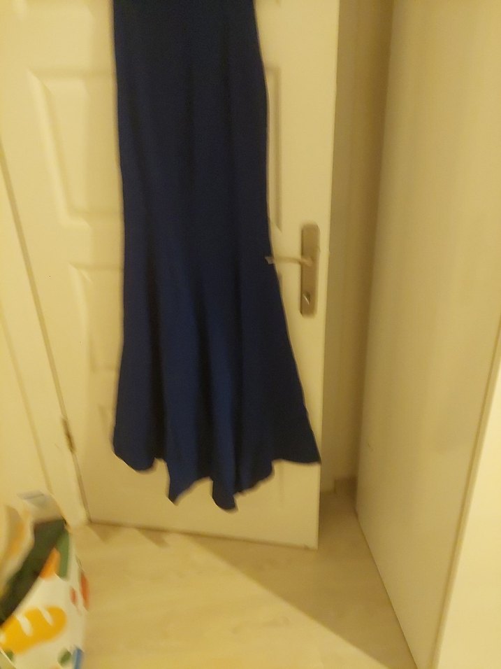 Uzun Lacivert V Yaka Drapeli Abiye Elbise - Görsel 5