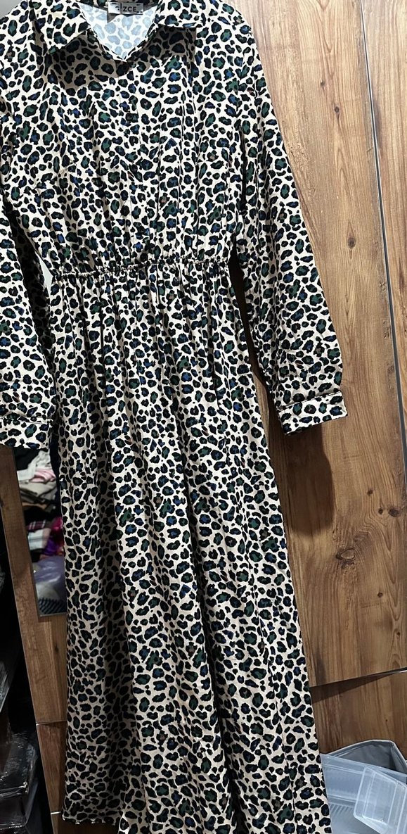 Leopar Desenli Uzun Kollu Kadın Elbise - Görsel 3