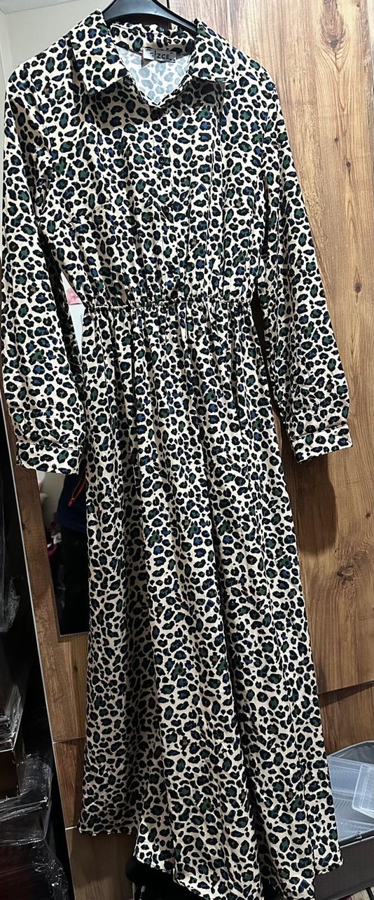 Leopar Desenli Uzun Kollu Kadın Elbise - Görsel 5