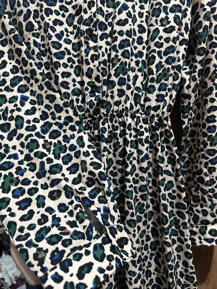 Leopar Desenli Uzun Kollu Kadın Elbise - Görsel 4