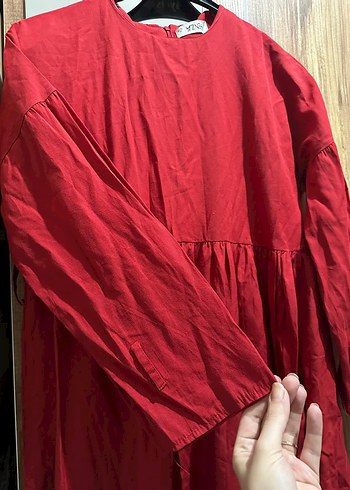 Bordo Uzun Kollu Salaş Kadın Elbise - Görsel 4