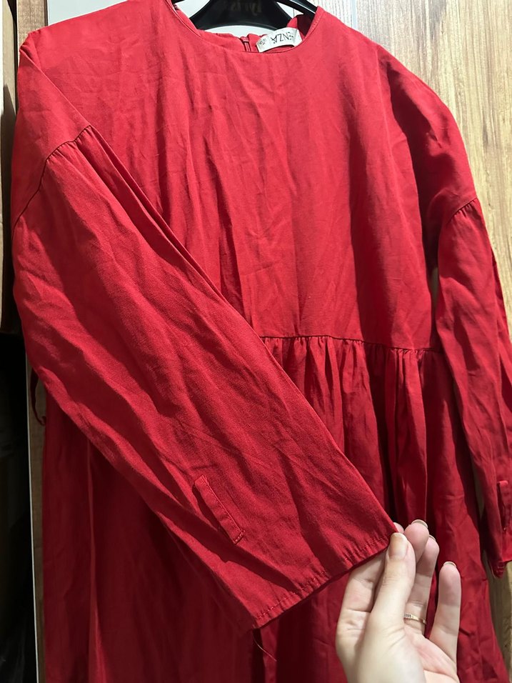 Bordo Uzun Kollu Salaş Kadın Elbise - Görsel 4