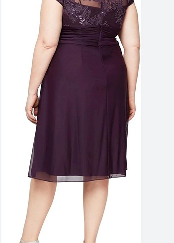 Mor V Yakalı Midi Kadın Abiye Elbise - Görsel 10