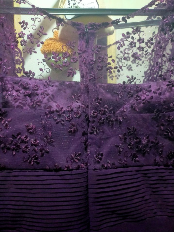 Mor V Yakalı Midi Kadın Abiye Elbise - Görsel 4