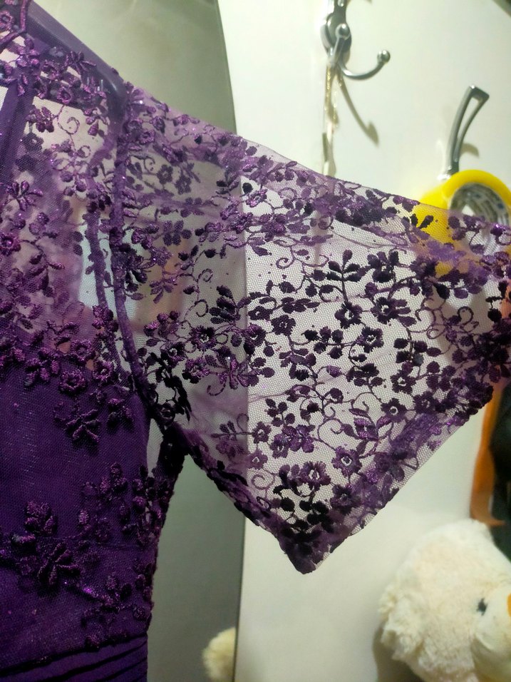 Mor V Yakalı Midi Kadın Abiye Elbise - Görsel 5