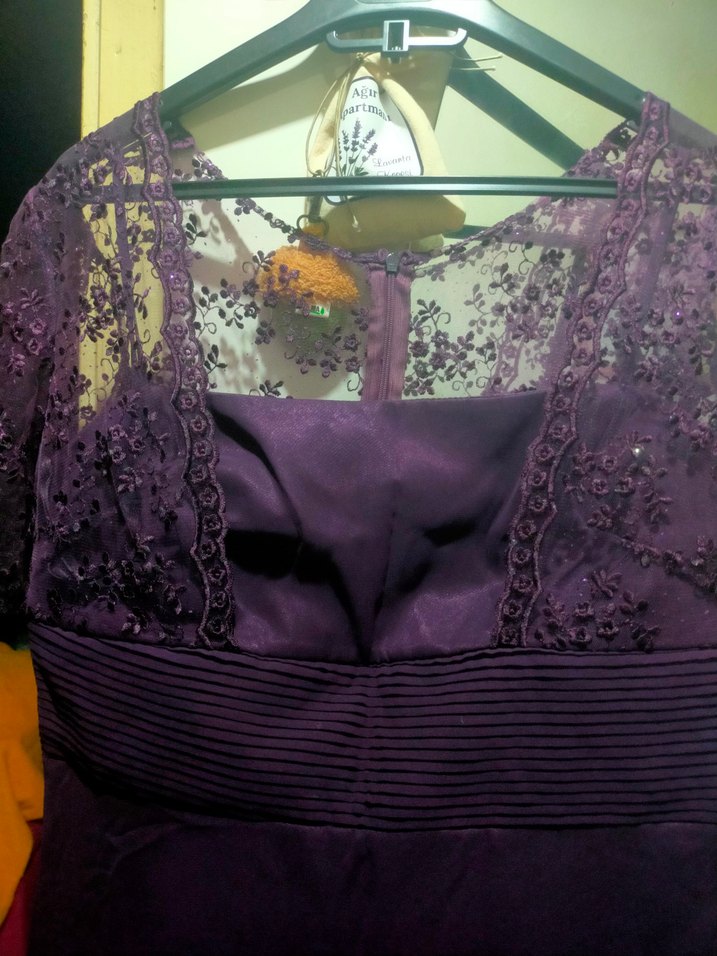 Mor V Yakalı Midi Kadın Abiye Elbise - Görsel 3