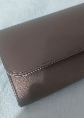 Bej Deri Fermuarlı Kadın Clutch Çanta - Görsel 3