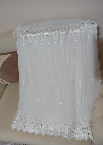 Beyaz Nakışlı Bohem Tül Perde 2 metre boy 170 eni - Görsel 5