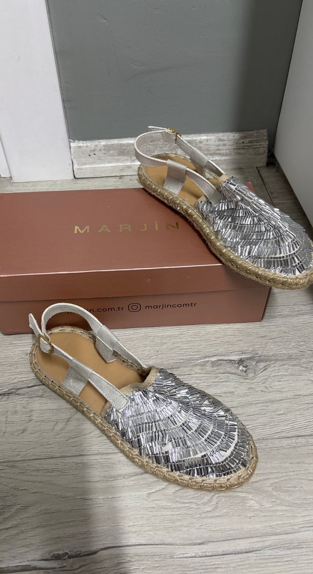 Bohem Gri Nakışlı ve Boncuklu Dolgu Topuklu Sandalet - Görsel 2