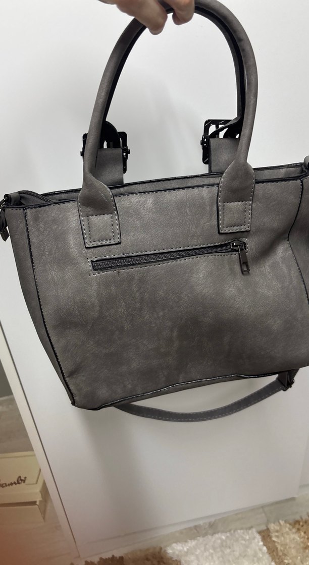 Gri Deri Kadın Çanta - Görsel 3