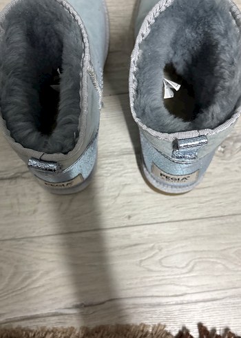 Gri Süet Kadın Botlar, Tüylü, Dolgu Topuk - Görsel 3