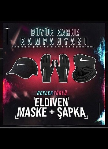 Nike reflektörlü set şapka+maske+eldiven 