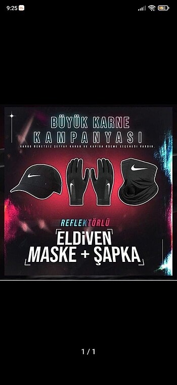Nike reflektörlü set şapka+maske+eldiven