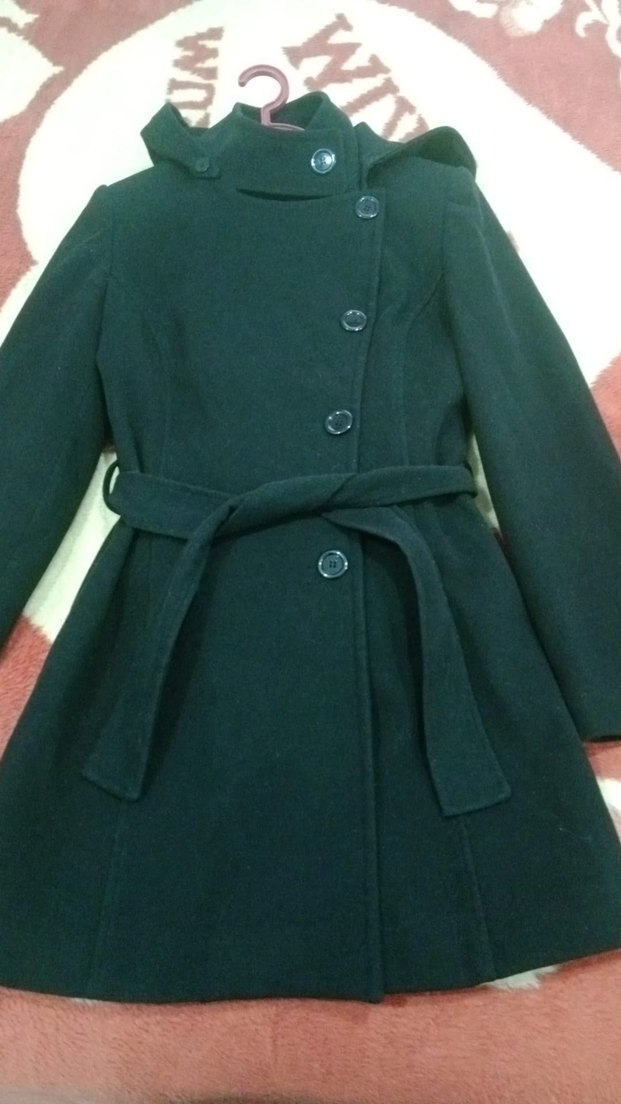 Düğmeli Siyah Midi Kadın Kaban - Görsel 2