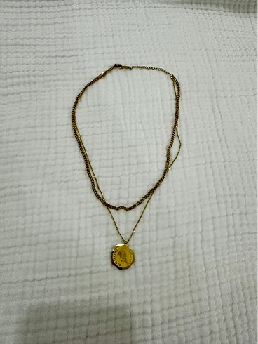 Stainless Steel İkili Gold Kolye