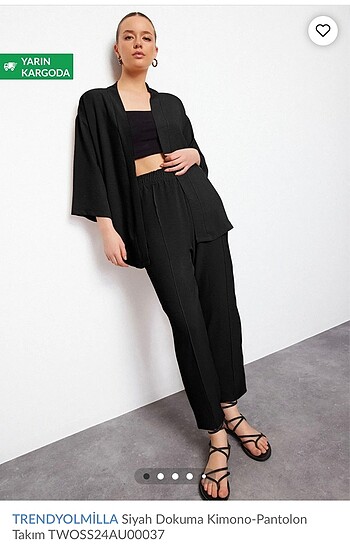 Siyah Dokuma Kimono-Pantolon Takim