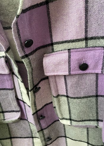 Kadın Gri-Mor Ekose Düğmeli Gömlek - Görsel 3