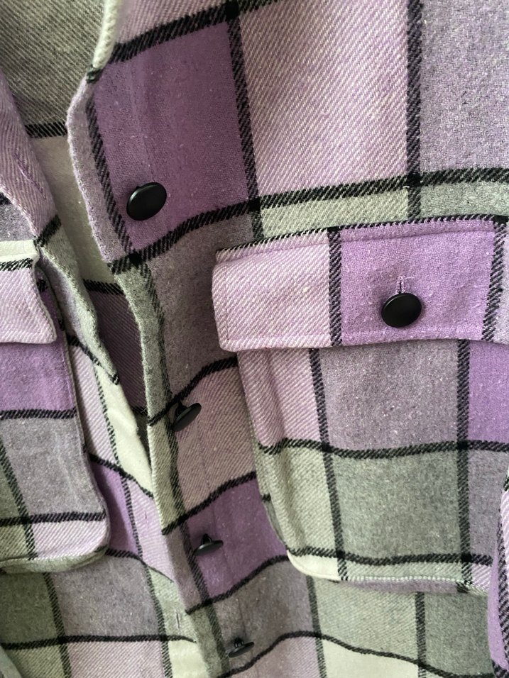Kadın Gri-Mor Ekose Düğmeli Gömlek - Görsel 3