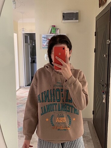 s Beden Koton kahverengi desenli sweatshirt