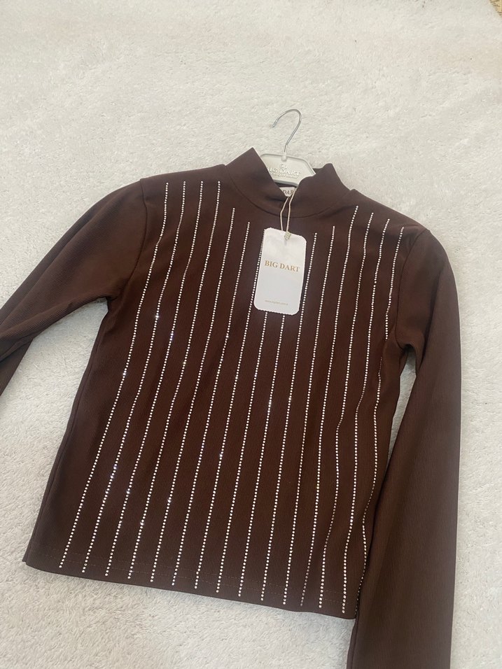Kahverengi Çizgili Balıkçı Yaka Triko Kazak - Görsel 2