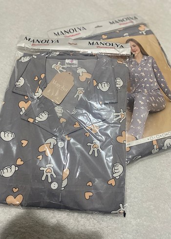 Manolya Gri Desenli Uzun Kollu Kadın Pijama - Görsel 2