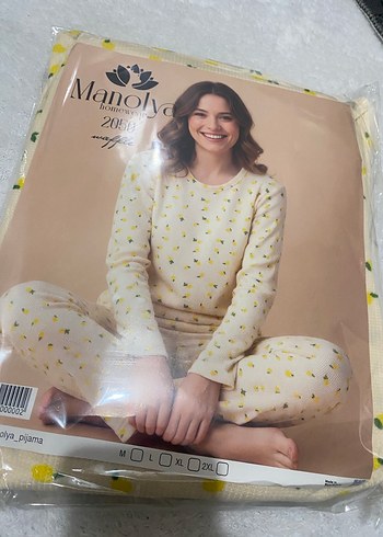 Sarı Baskılı  Uzun Kollu Kadın Pijama - Görsel 2