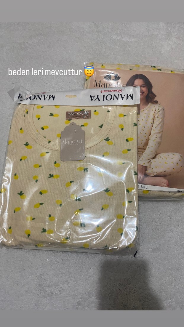 Sarı Baskılı  Uzun Kollu Kadın Pijama - Görsel 3