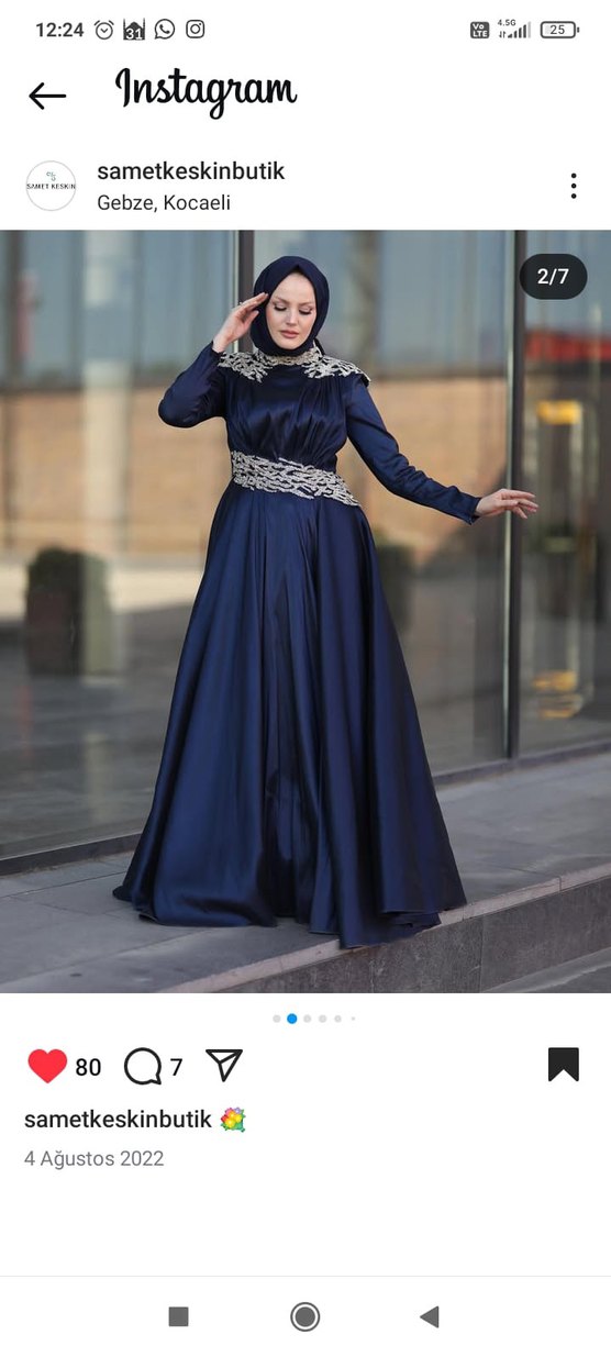 Navy İşlemeli Drapeli Uzun Abiye Elbise - Görsel 2