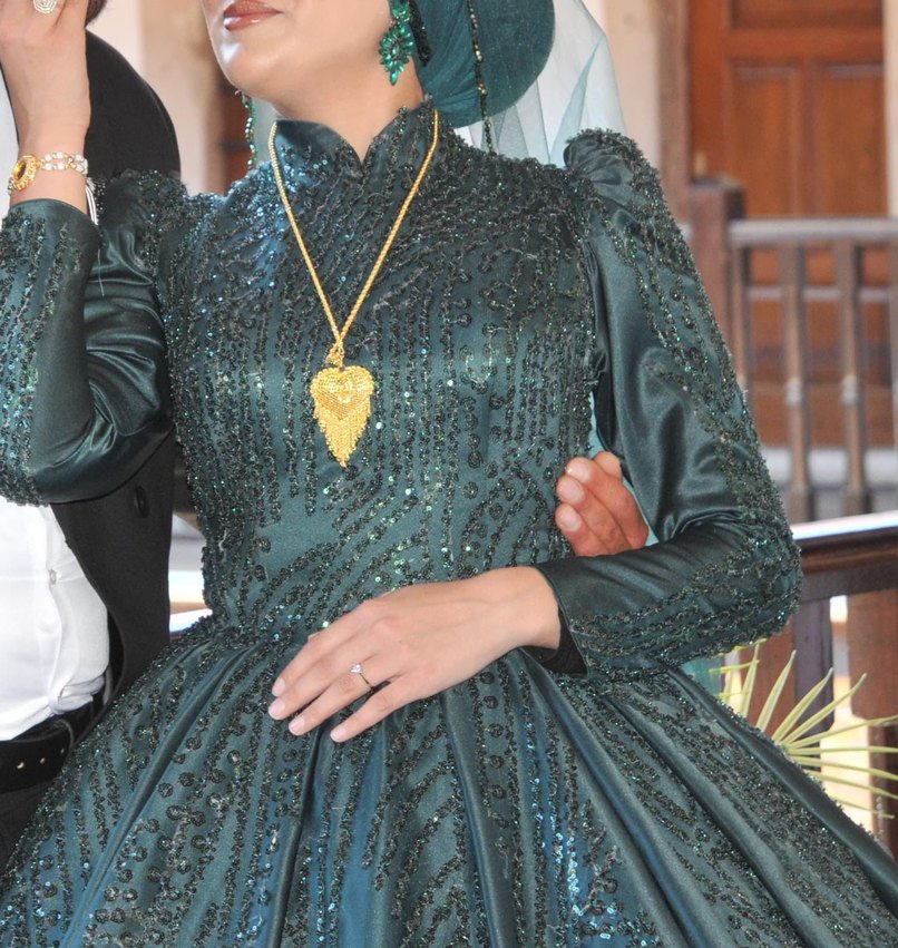 Drapeli Uzun Kollu Haki Bohem Gelinlik - Görsel 3