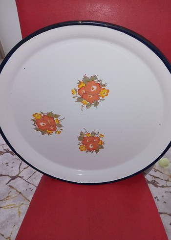 Beden Beyaz Çiçek Desenli Yuvarlak Tepsi 52cm