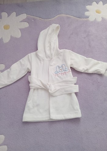 Kapüşonlu Beyaz Çocuk Bornozu - Görsel 7