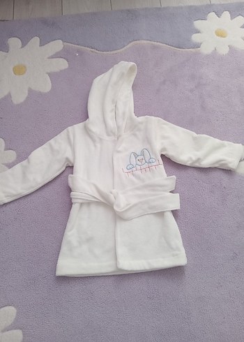 Kapüşonlu Beyaz Çocuk Bornozu - Görsel 8