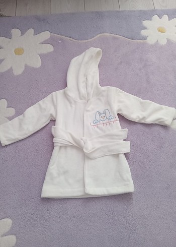 Kapüşonlu Beyaz Çocuk Bornozu - Görsel 4