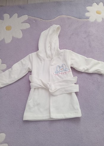 Kapüşonlu Beyaz Çocuk Bornozu - Görsel 5