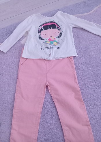 24-36 Ay Beden pembe Renk Kız Çocuk Pembe Pamuk Pantolon 3 yaş takım