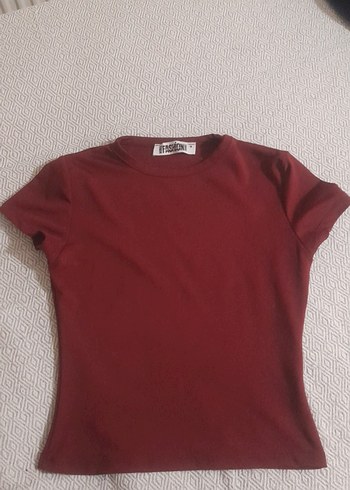 Bordo Kadın Kısa Kollu Basic Tişört