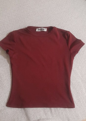 Diğer Bordo Kadın Kısa Kollu Basic Tişört