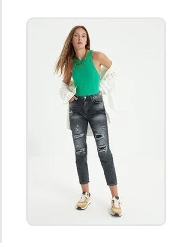 36 Beden trendyol milla california street boyfriend eskitilmiş antrasit k