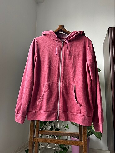 l Beden Mürdüm gül kurusu sweatshirt hırka şapkalı fermuarlı triko kazak