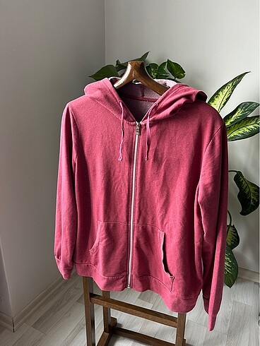 Diğer Mürdüm gül kurusu sweatshirt hırka şapkalı fermuarlı triko kazak