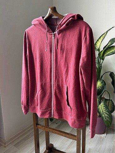 l Beden pembe Renk Mürdüm gül kurusu sweatshirt hırka şapkalı fermuarlı triko kazak
