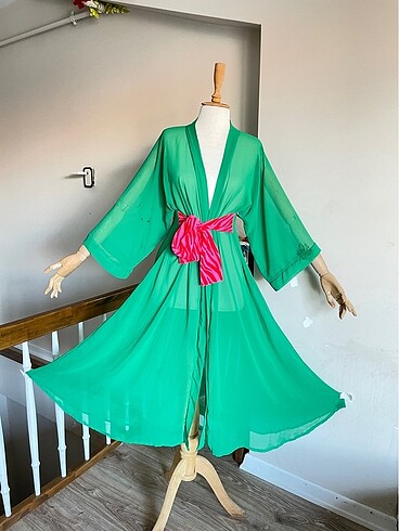 yeşil şifon kimono